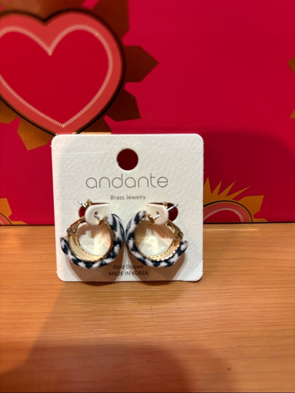 Andante Gold-Dipped Hoop Earrings with Black & White Pattern